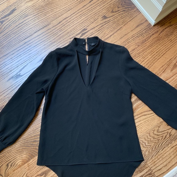ZARA Choker V-neck Long Sleeve Black Blouse - Picture 3 of 6